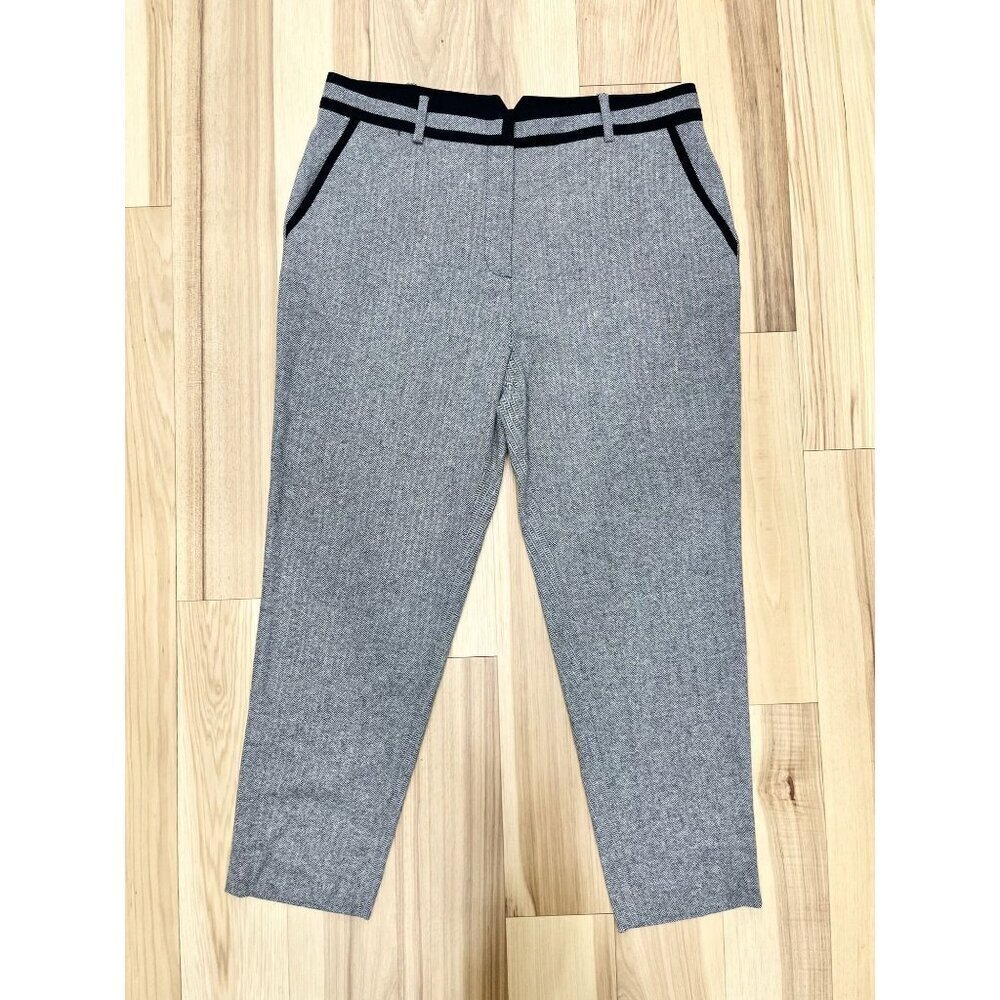 The Fold Gray Herringbone Wool Blend Dress Pants With Black Silk Trim 12 Euc